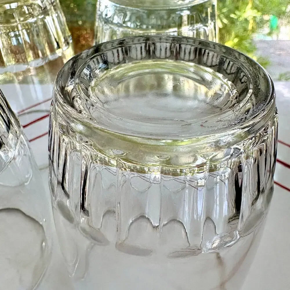 Vintage 1950s Anchor Hocking Barrel Glass Tumblers Set of 4 Clear 8 Oz Glasses